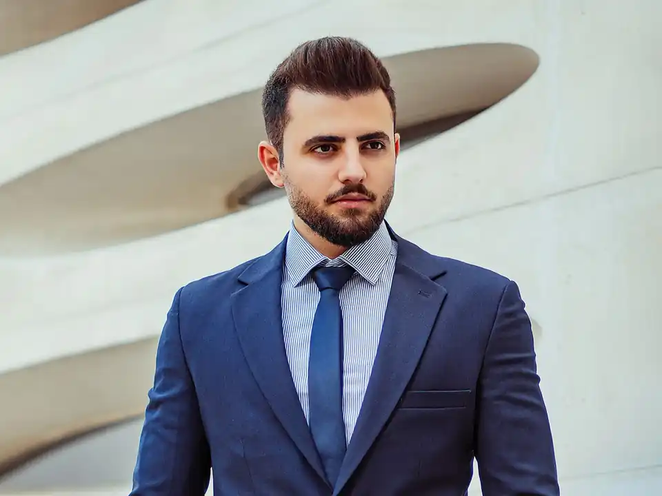 Business traveller in a navy suit
